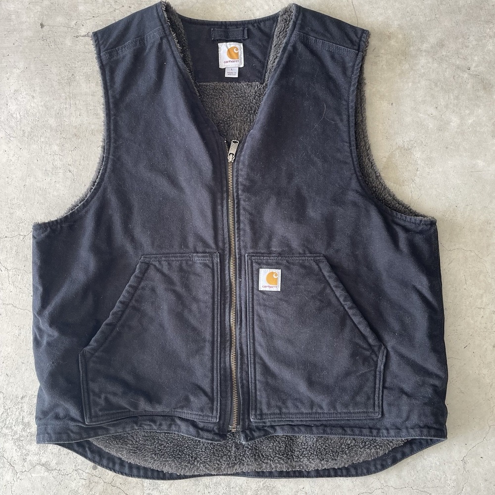 Vintage Carhartt Fleece Lined Canvas Workwear Vest Size Large Black